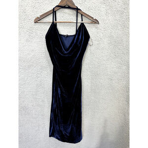 Blashe Slip Dress Womens Small Blue Velvet Halter Cowl Neck HOCO Prom Event Glam